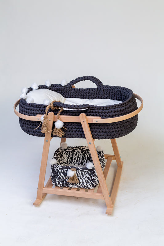 Handmade Baby Cradle Set - Anthracite