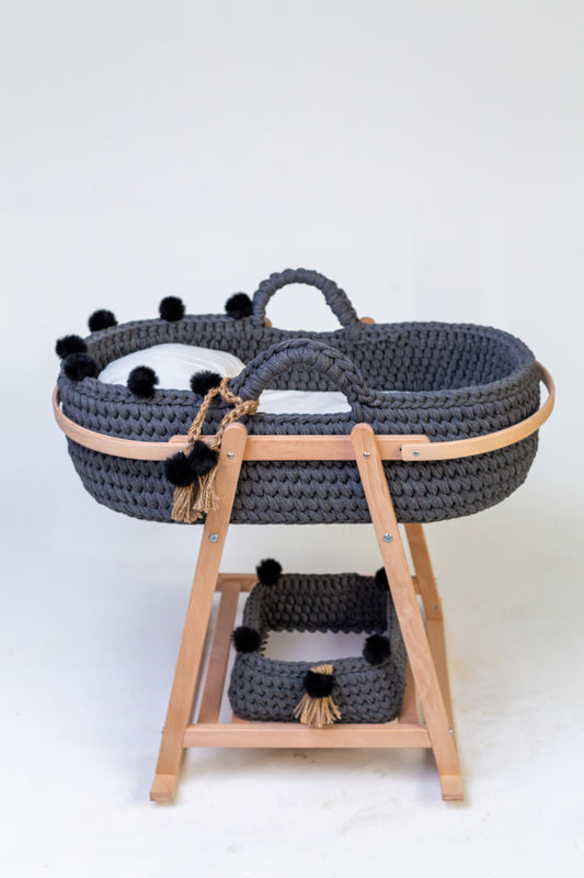 Handmade Baby Cradle Set - Smoke Gray