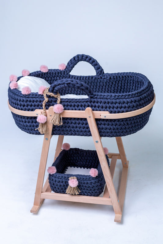 Handmade Baby Cradle Set - Navy Blue