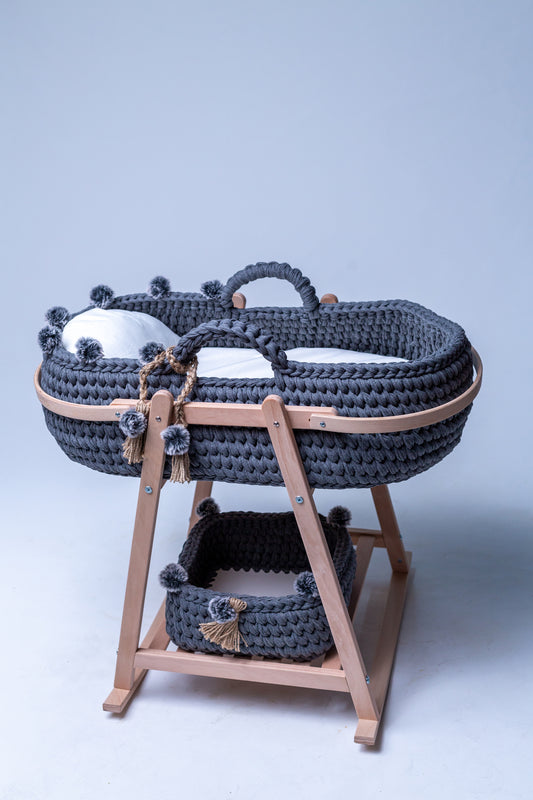 Handmade Baby Cradle Set - Dark Gray